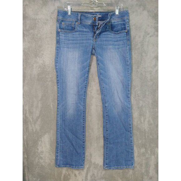 American Eagle Jeans Womens 6 Blue Denim Stretch Slim Boot Low Rise Medium Wash - Picture 1 of 9